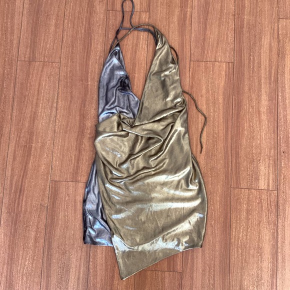 House of CB Davina Silver Gold Drape Halter Mini Dress XS - Picture 1 of 10